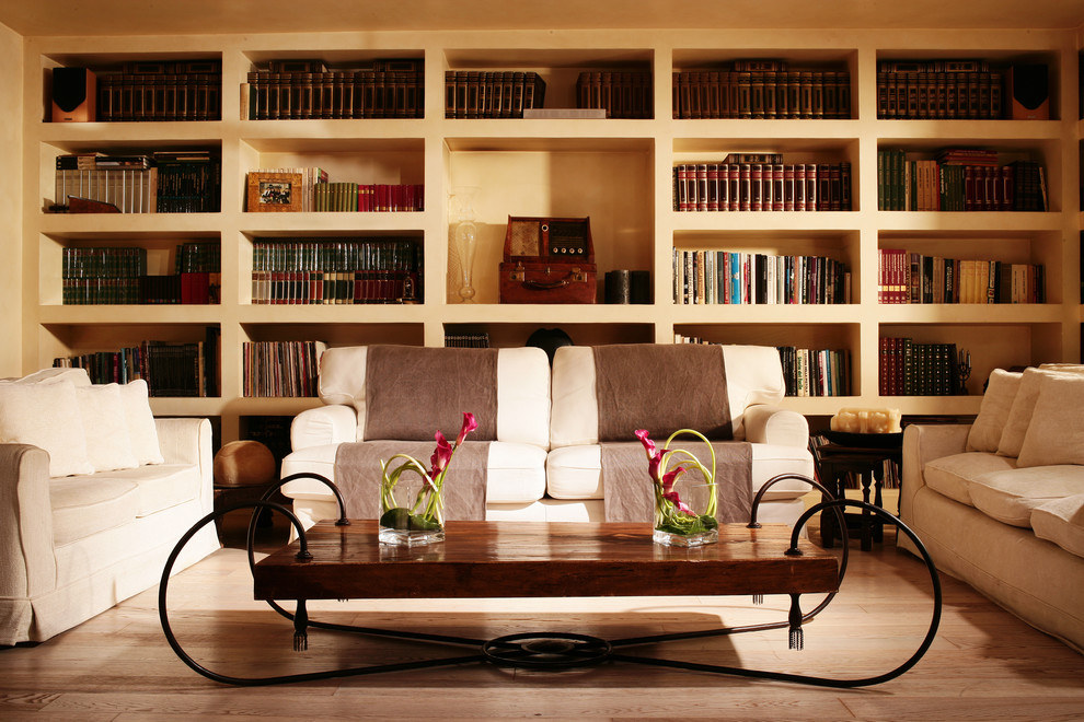 Timber Book Case In Contemporary Living Room
