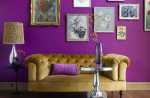 Purple Wall with Brown velvet sofa