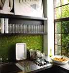 Green Backsplash Tiles In Contemporary Kitchen Design With Stainless Steel Countertops