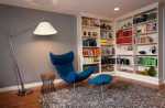 Elegant Family Modern corner Wall shelf Ideas Blue couch Design