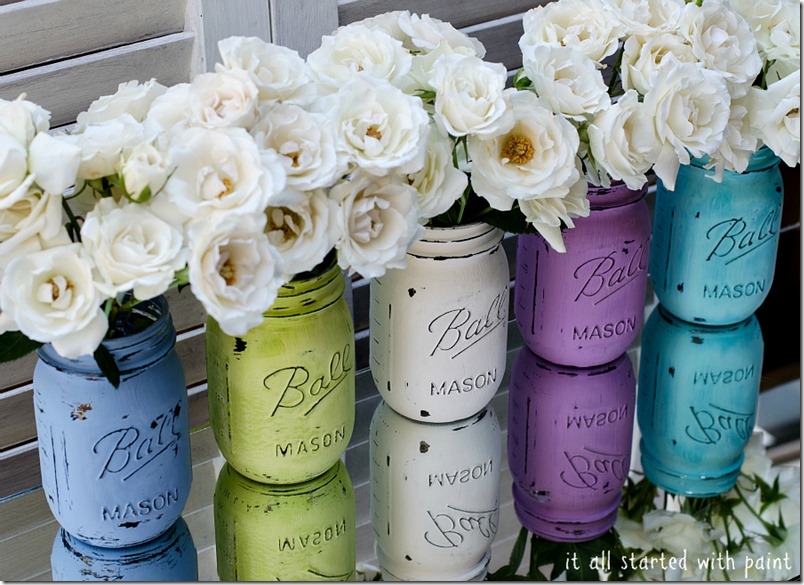 Colorfully Painted And Distressed Vintage Style Mason Jars