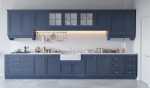 Blue Grey Kitchen White Backsplash