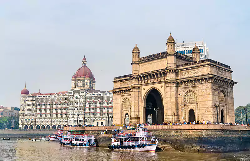 The Gateway Of India And Taj Mahal Palace As Seen From The Arabian Sea, Mumbai, Maharashtra, India The Gateway Of India And Taj Mahal Palace As Seen From The Arabian Sea, Mumbai, Maharashtra, India