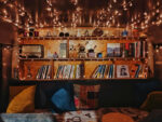 Cozy Interior With Bookshelf And Fairy Lights